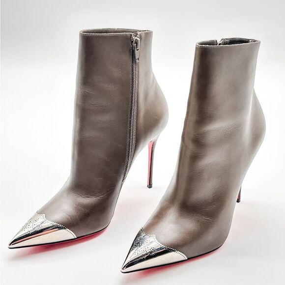 Christian Louboutin Calamijane 100 Mastic Leather Pointed Toe Ankle Booty EU38.5 - Picture 12 of 13